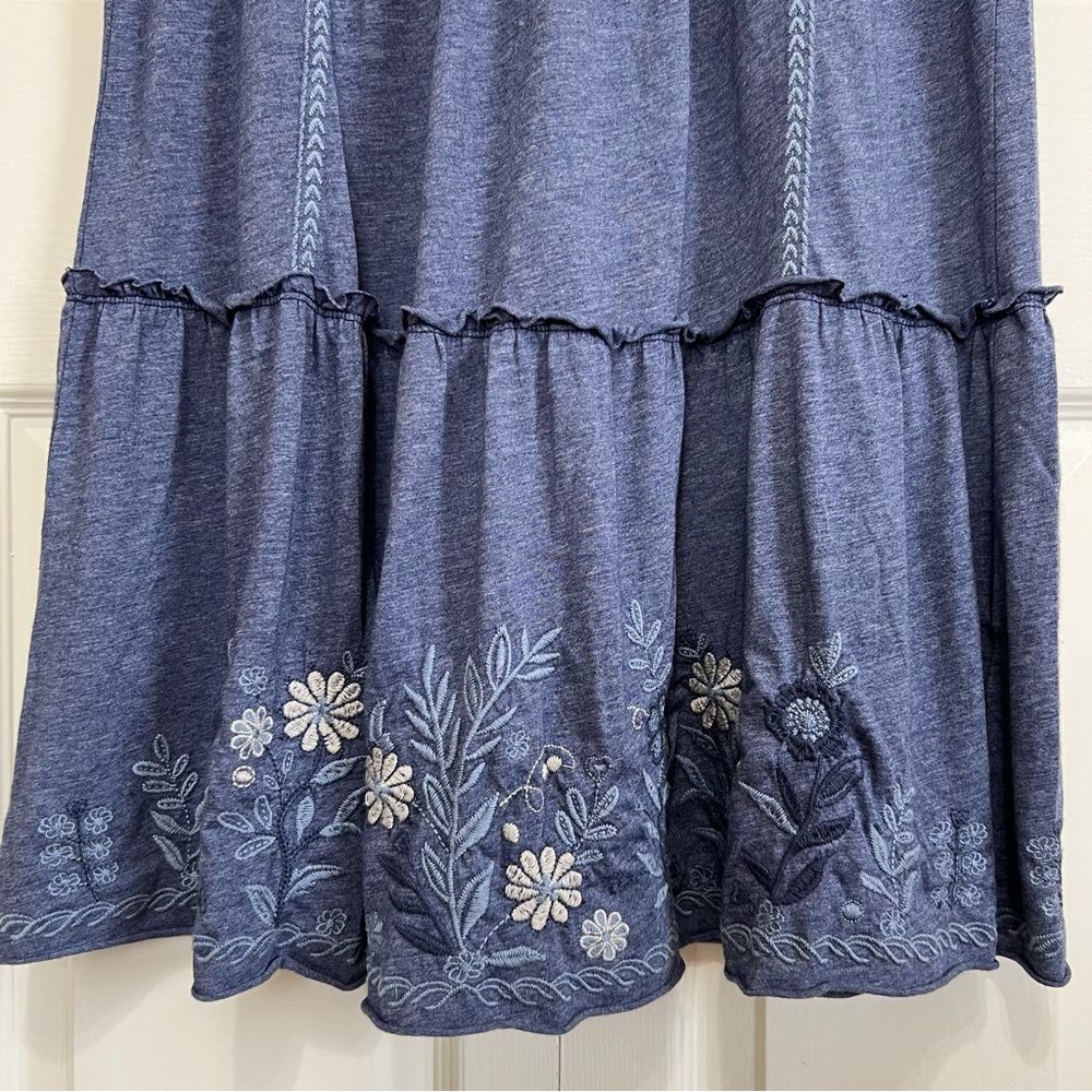 NEW Johnny Was Lei Lei Smocked Tier Dress Embroidered V-Neck Navy Blue Medium - Picture 6 of 13